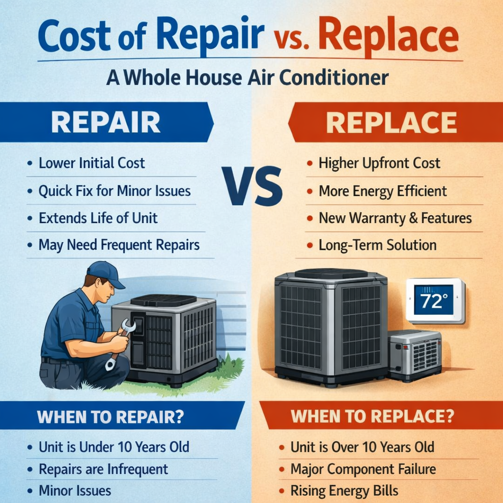 Compare the real cost of repairing vs replacing an air conditioner