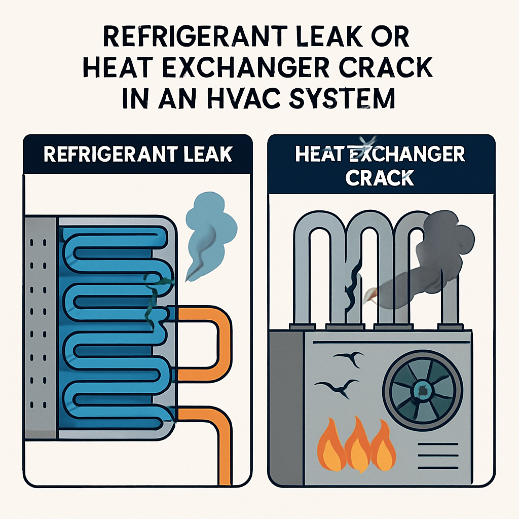 refrigerant leak or cracked heat exchanger