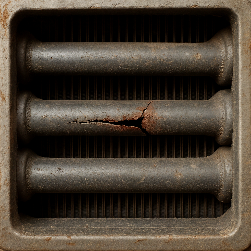 Cracked heat exchanger in gas furnace