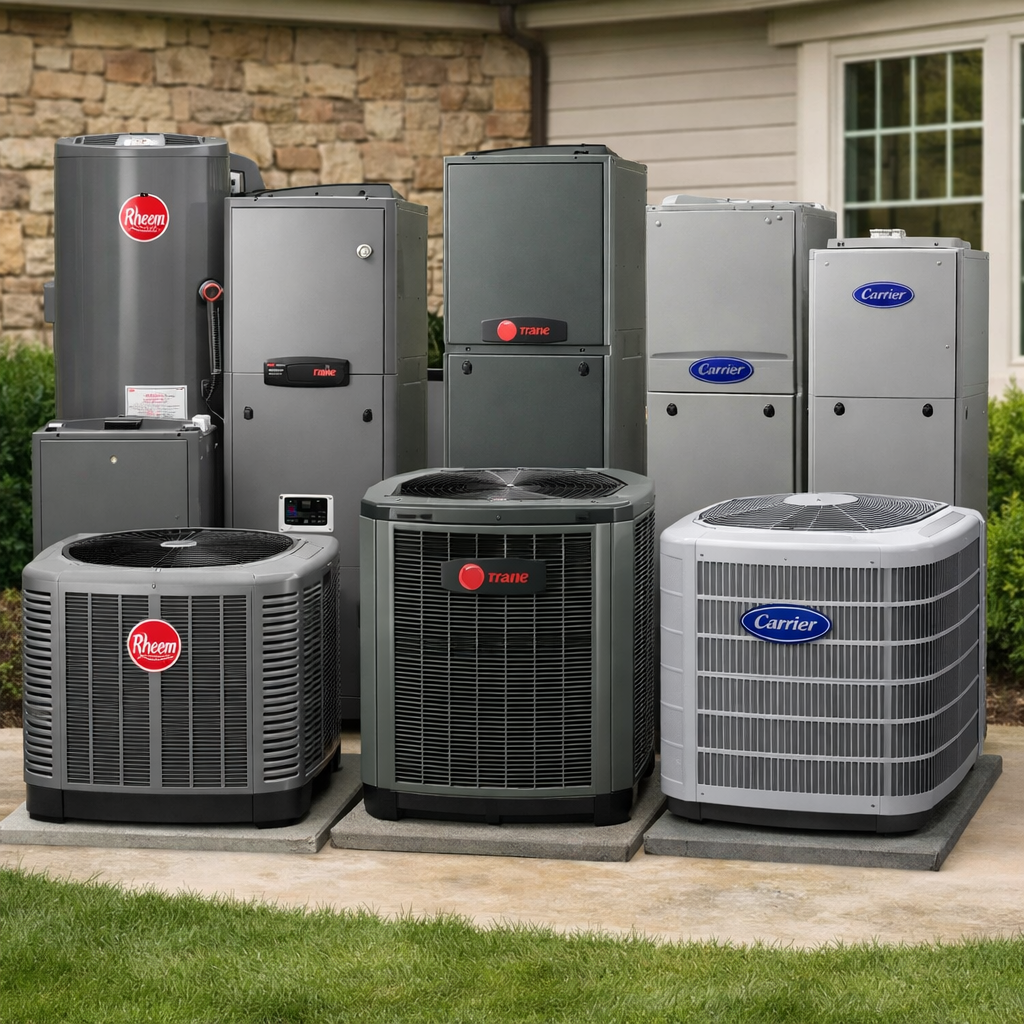 Rheem, Trane, and Carrier AC systems 