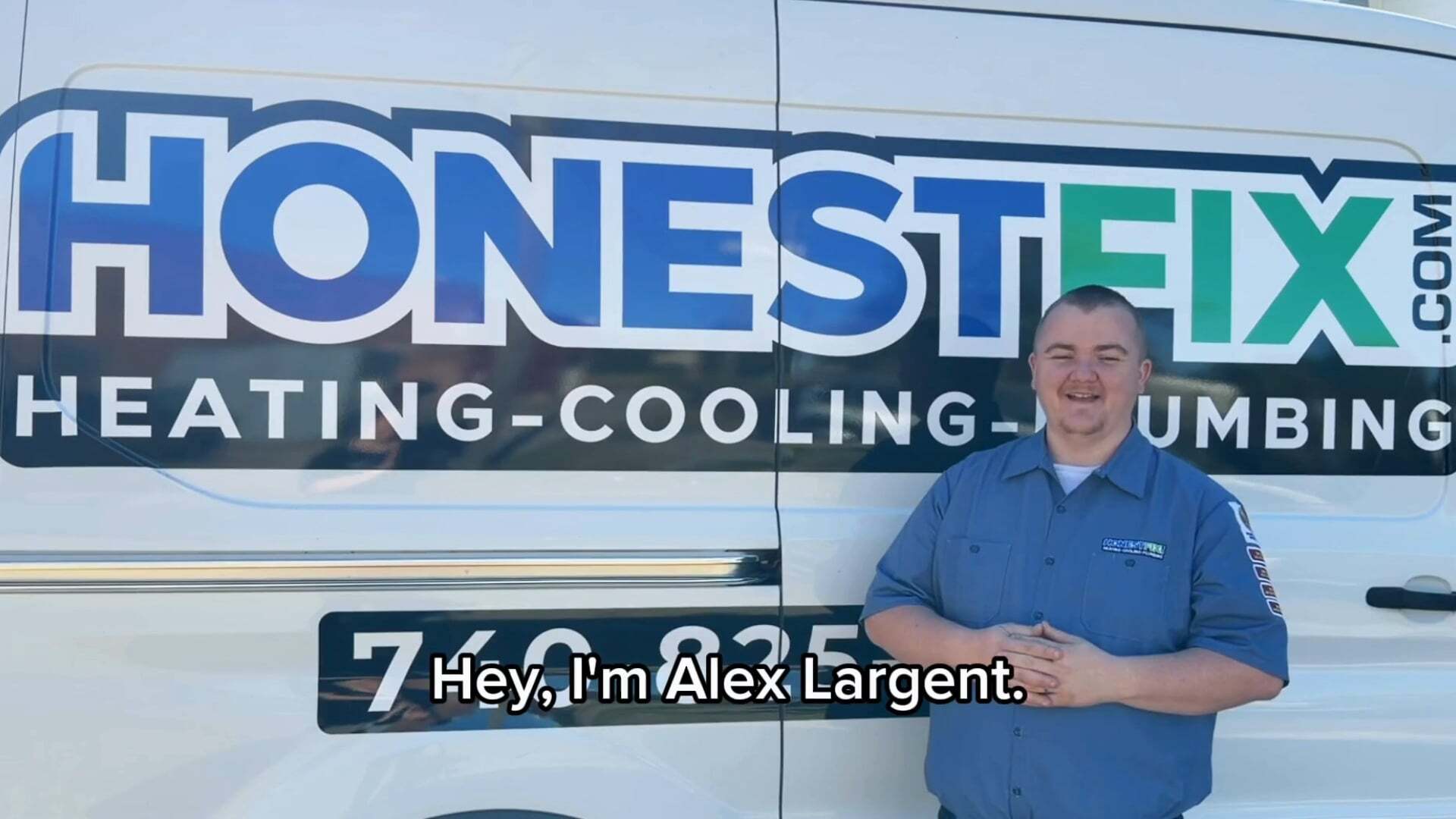 Honest Fix Owner Alex Largent next to Honest Fix Service Vehicle
